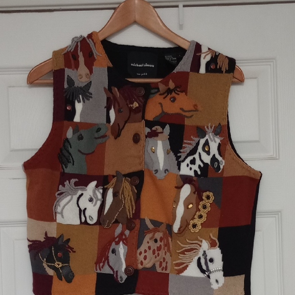 Michael Simon Multicolor Horse Motif Vest